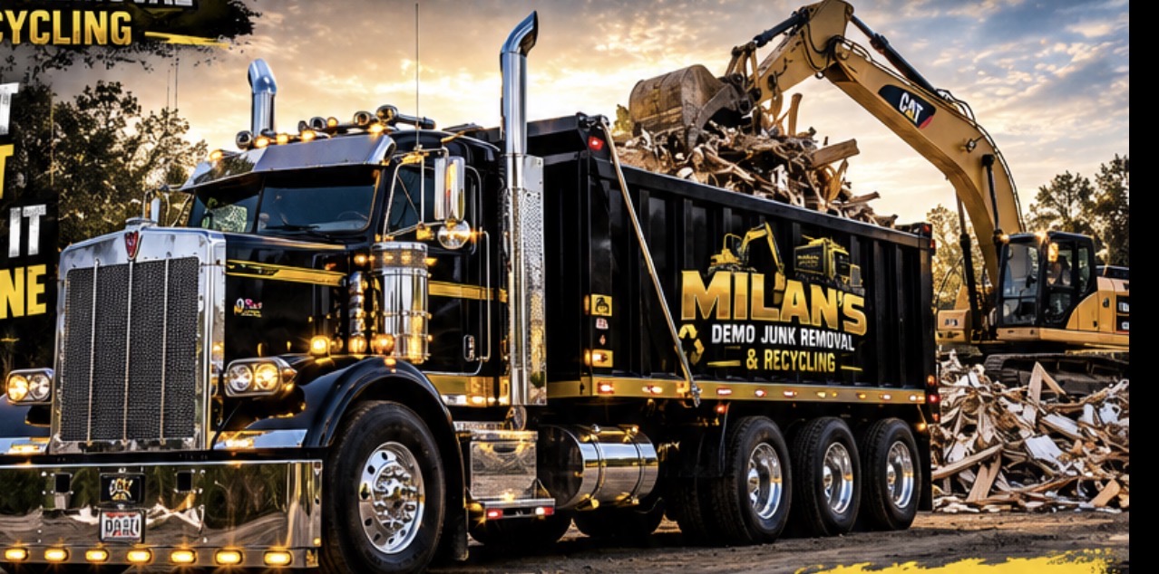 Milan’s demolition and recycling truck at a job site